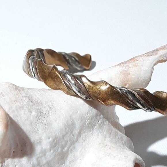 Mixed Metal Copper Pewter Twist Cuff Bracelet Copper Sil… - Picture 4 of 6